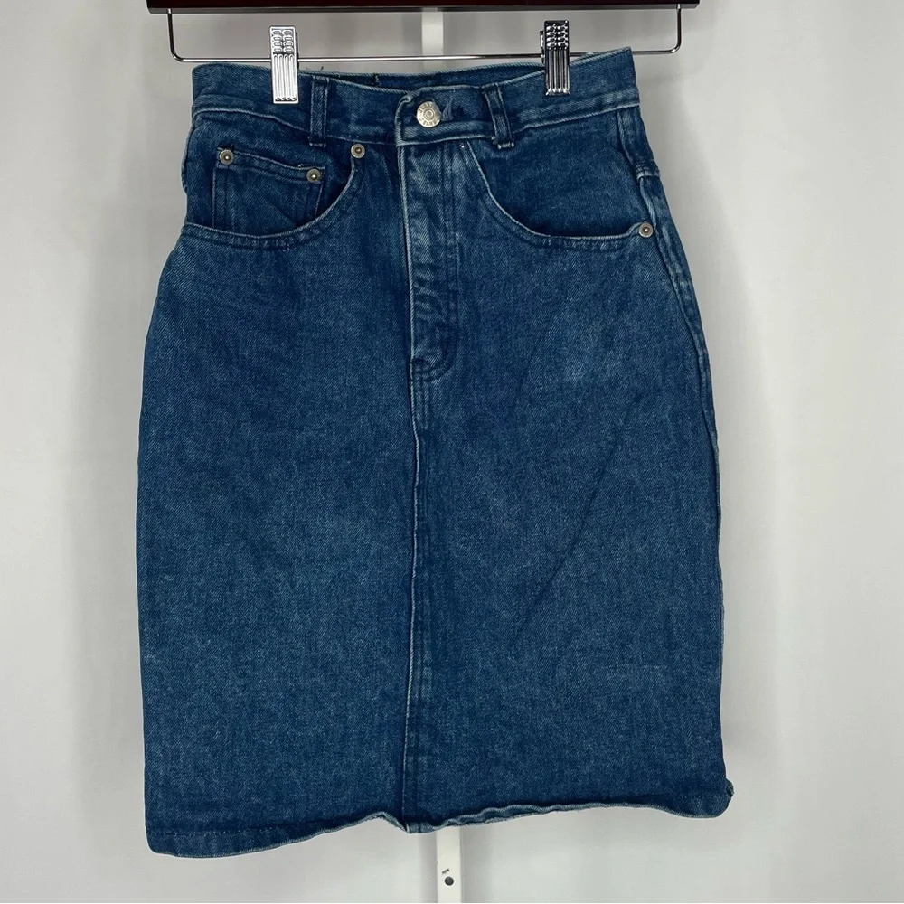 Vintage JEANJER Denim Skirt 5/6 High Waist Blue Jean Skirt 90s Y2K Pencil Mini - Picture 1 of 12
